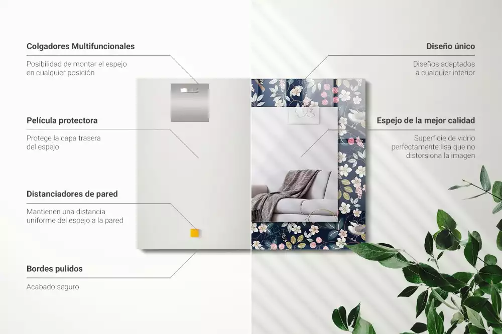 Decorațiuni de perete cu oglinzi Flori frunze păsări