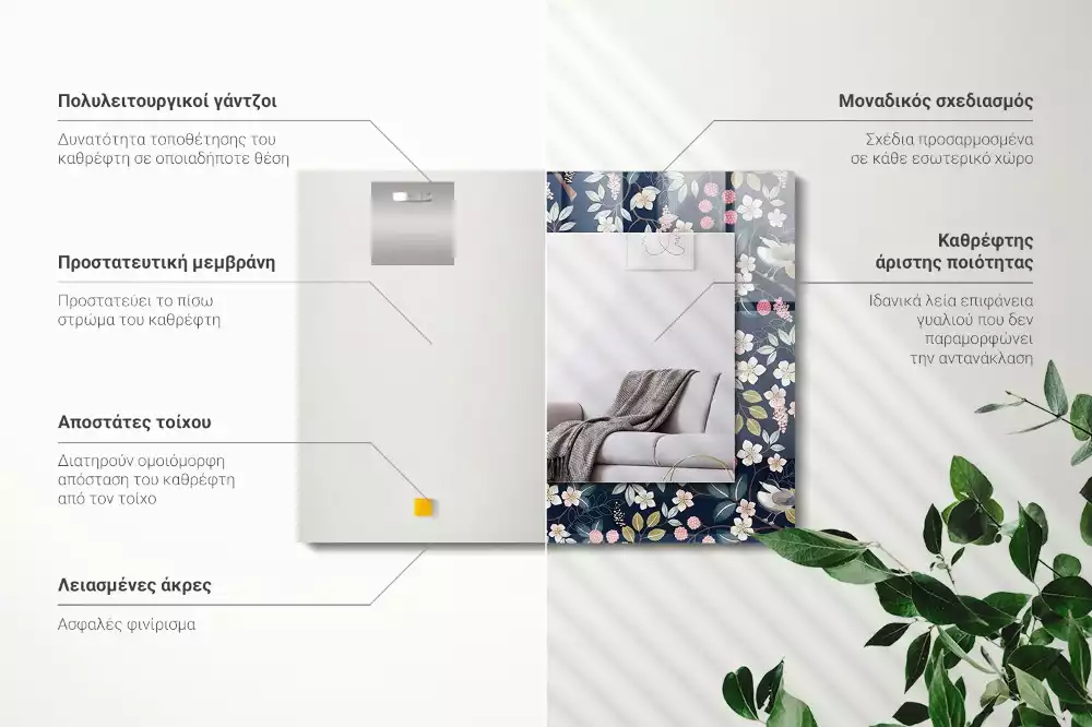 Decorațiuni de perete cu oglinzi Flori frunze păsări