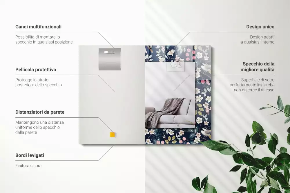 Decorațiuni de perete cu oglinzi Flori frunze păsări