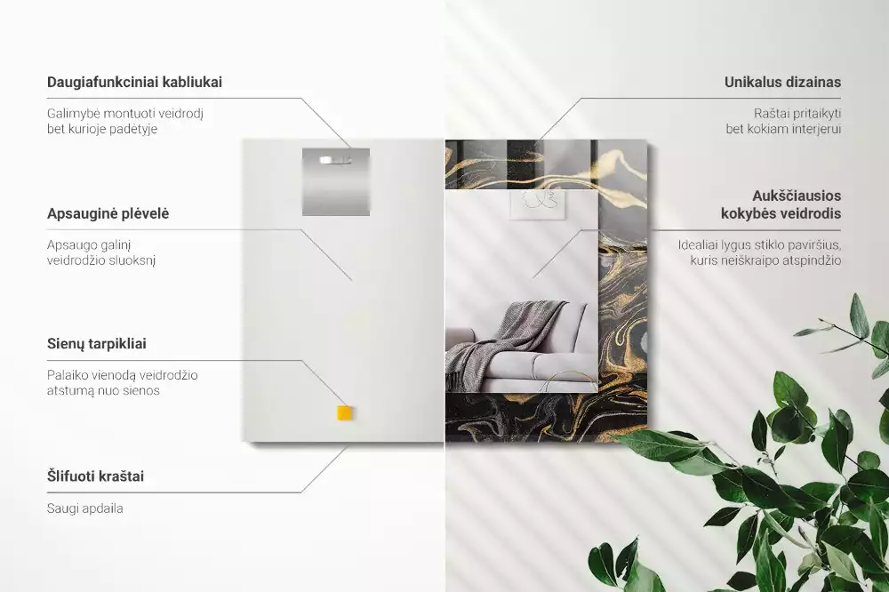 Decorațiuni perete cu oglindă Model marmură abstractă