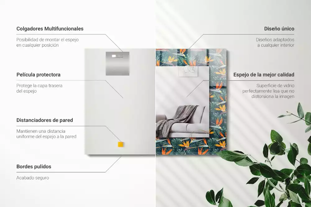 Decorațiuni perete cu oglindă Flori și frunze