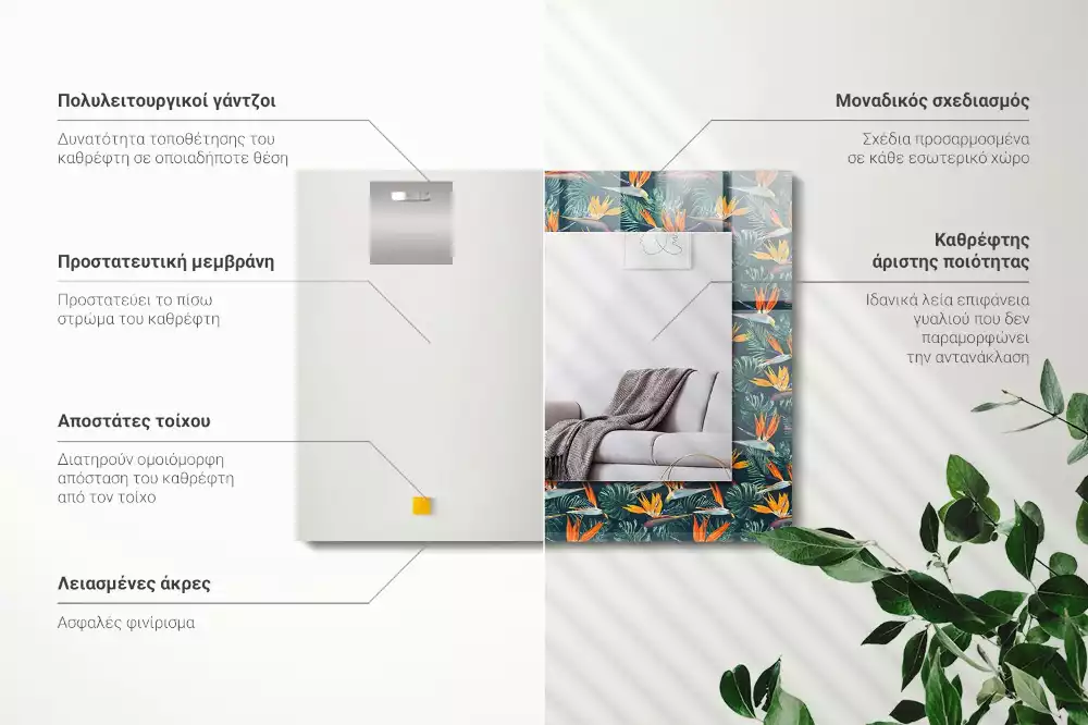 Decorațiuni perete cu oglindă Flori și frunze