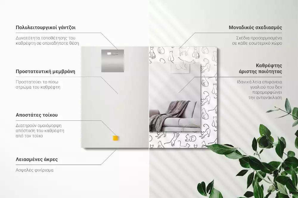 Oglindă imprimată Contururi de pisici