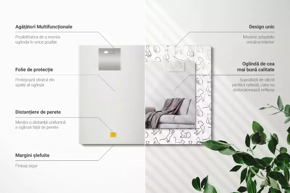 Oglindă imprimată Contururi de pisici