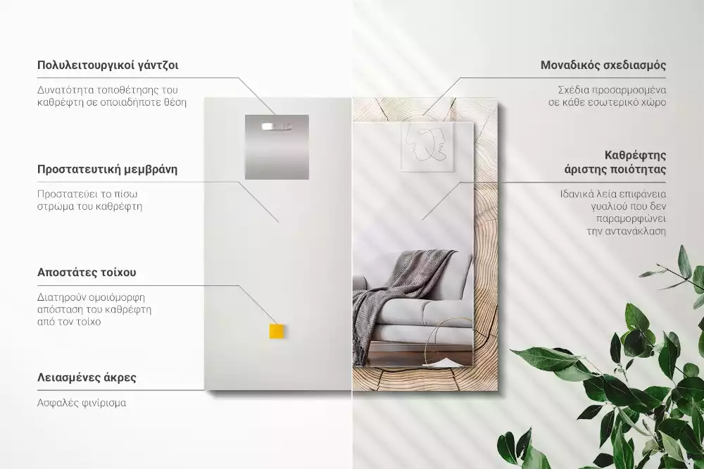 Decorațiuni de perete cu oglinzi Secțiune trunchi copac