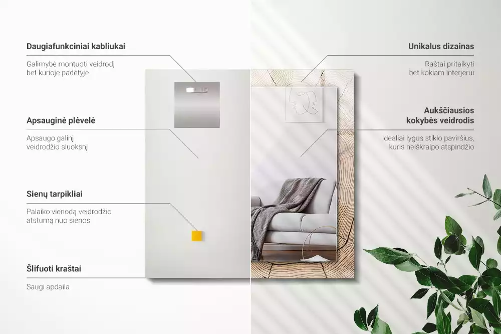 Decorațiuni de perete cu oglinzi Secțiune trunchi copac