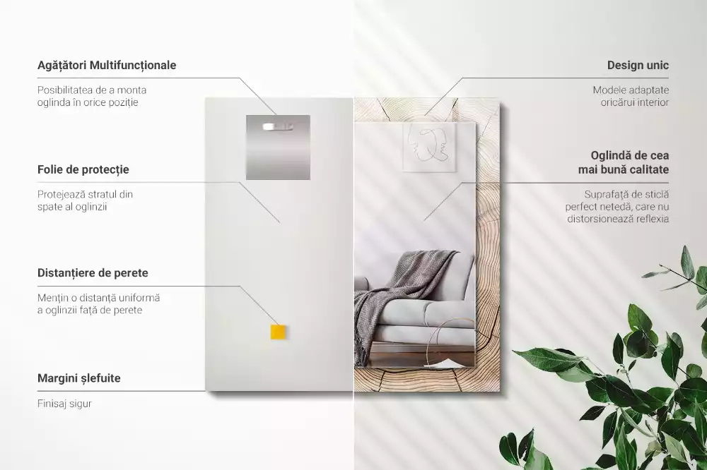 Decorațiuni de perete cu oglinzi Secțiune trunchi copac