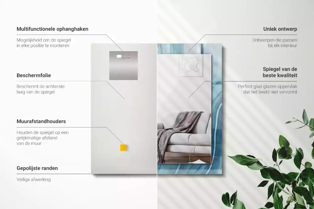 Decorațiuni perete cu oglindă Linii albastre abstracte