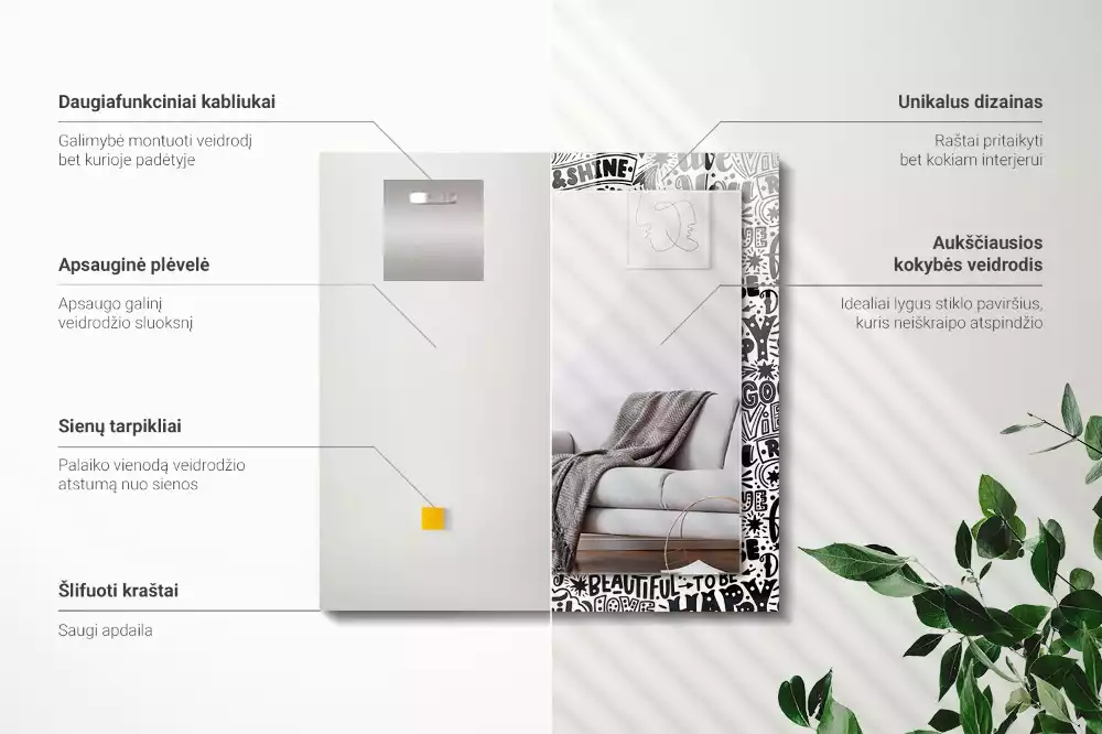 Oglindă imprimată Texte motivaționale scrise de mână