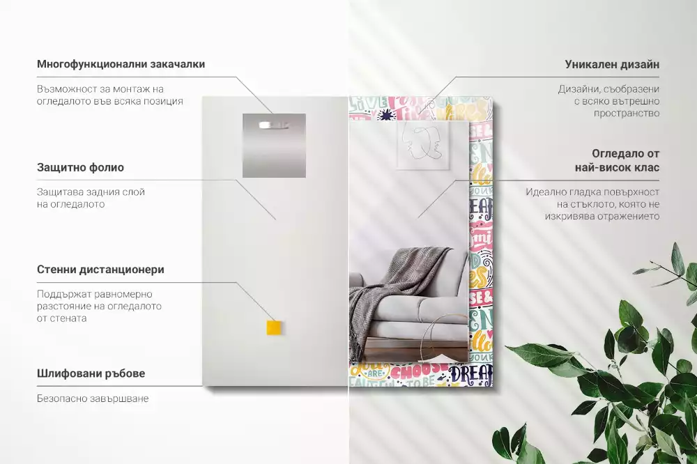 Decorațiuni de perete cu oglinzi Texte motivaționale colorate
