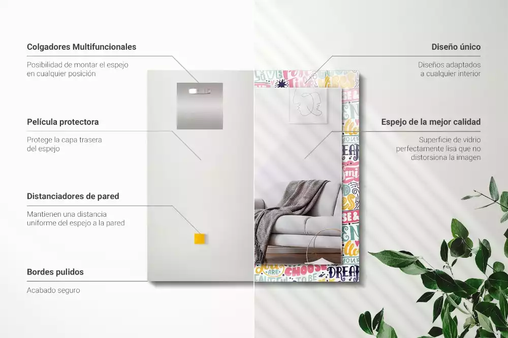 Decorațiuni de perete cu oglinzi Texte motivaționale colorate