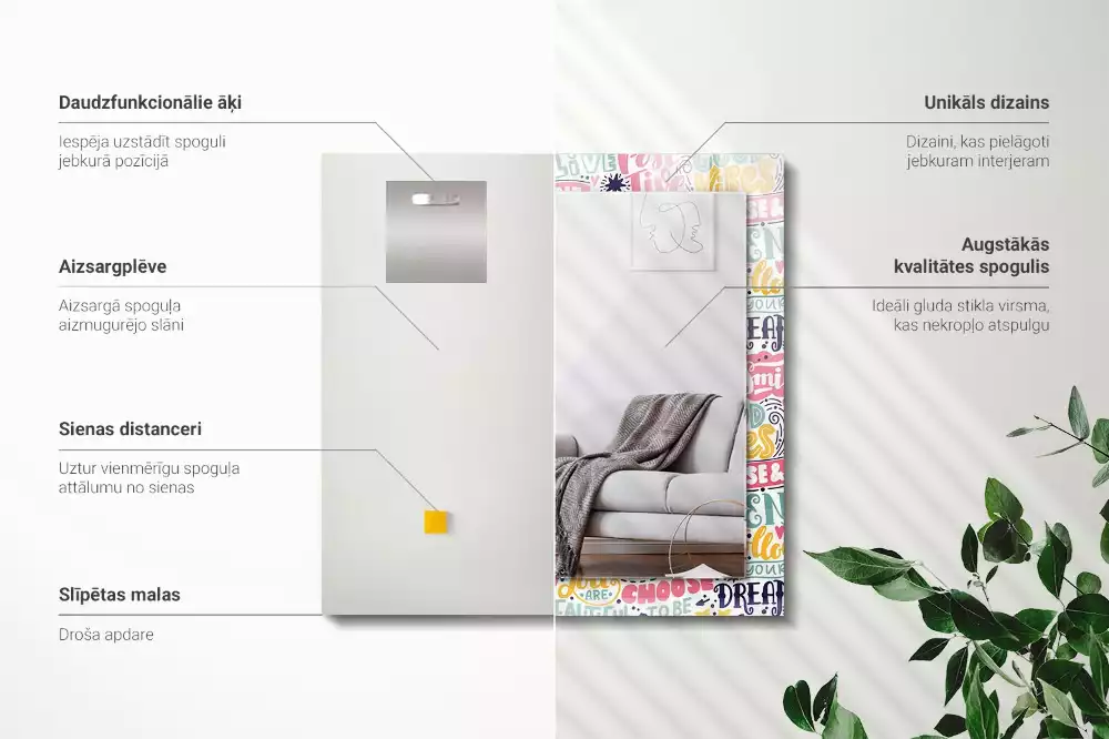 Decorațiuni de perete cu oglinzi Texte motivaționale colorate