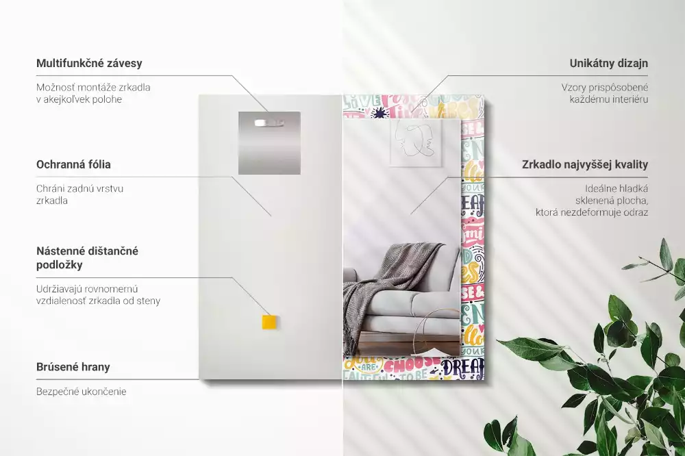 Decorațiuni de perete cu oglinzi Texte motivaționale colorate