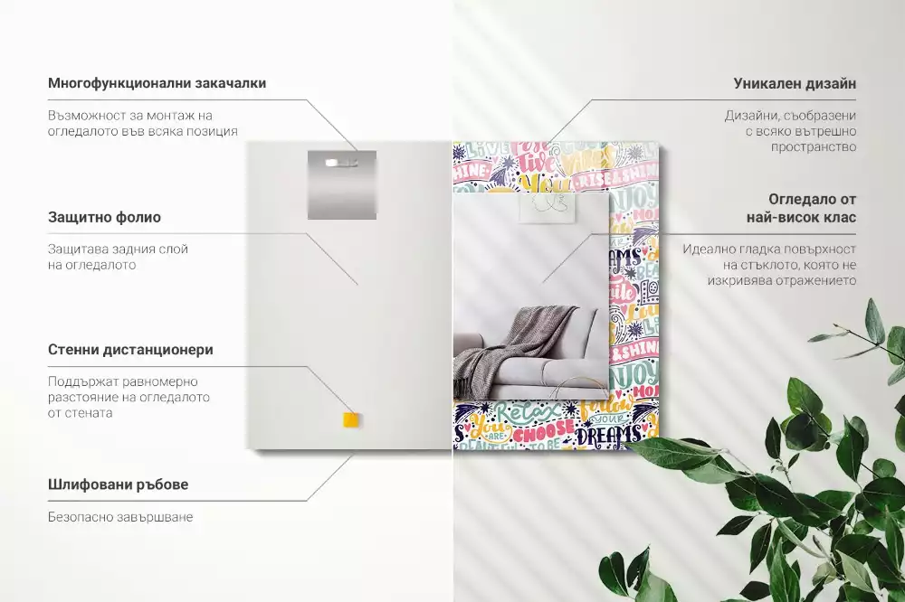 Decorațiuni de perete cu oglinzi Texte motivaționale colorate
