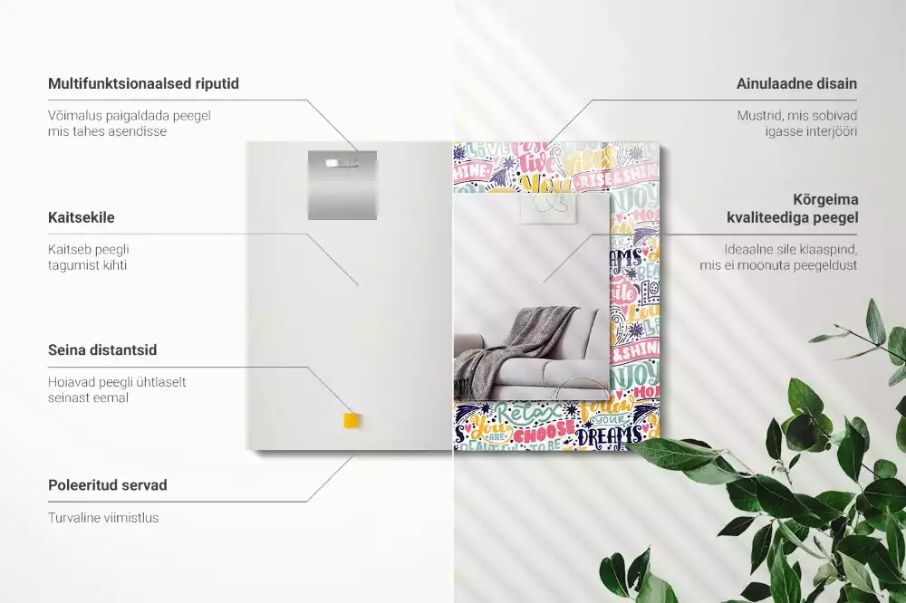 Decorațiuni de perete cu oglinzi Texte motivaționale colorate