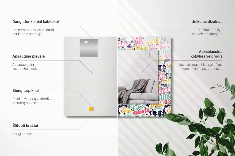 Decorațiuni de perete cu oglinzi Texte motivaționale colorate