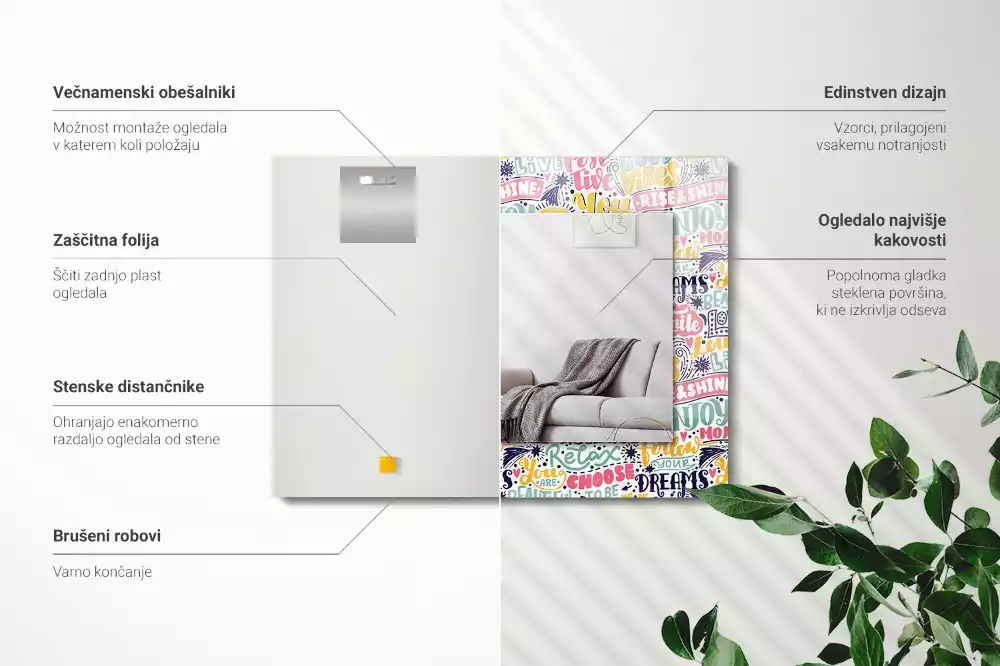 Decorațiuni de perete cu oglinzi Texte motivaționale colorate