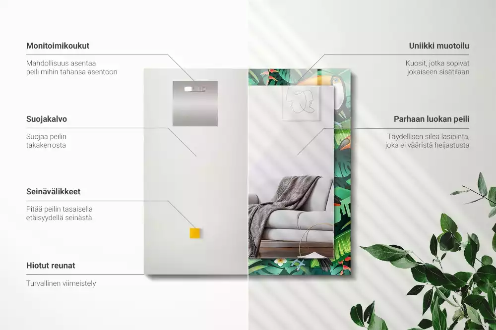 Decorațiuni perete cu oglindă Tucani frunze junglă