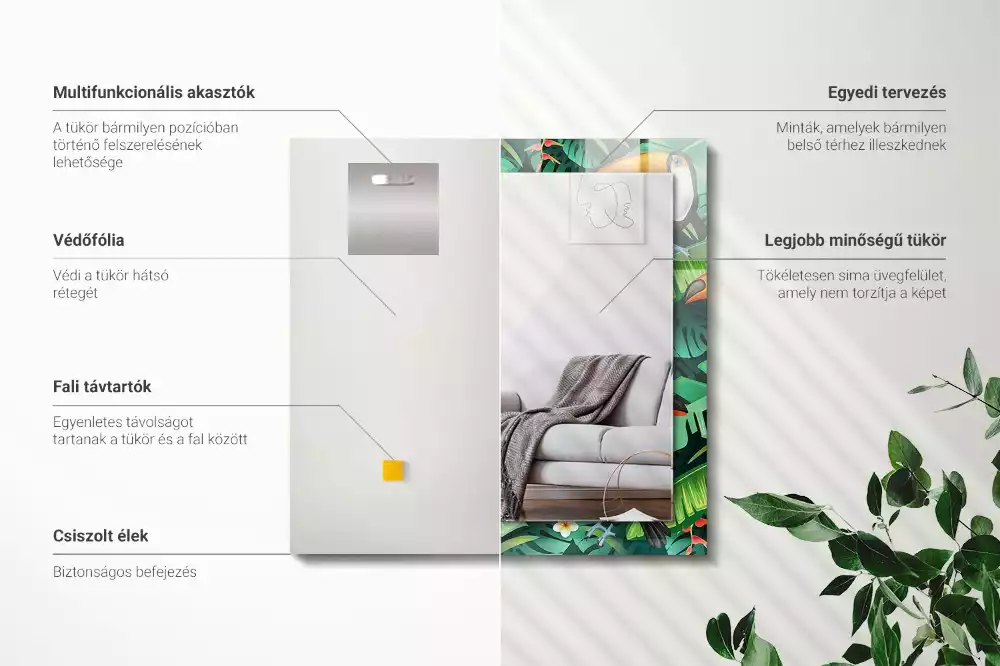 Decorațiuni perete cu oglindă Tucani frunze junglă