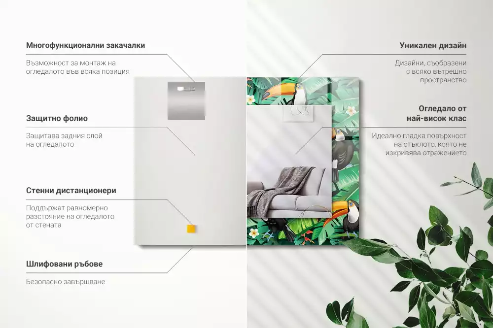 Decorațiuni perete cu oglindă Tucani frunze junglă