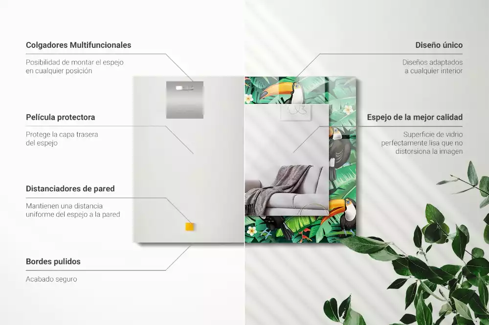 Decorațiuni perete cu oglindă Tucani frunze junglă