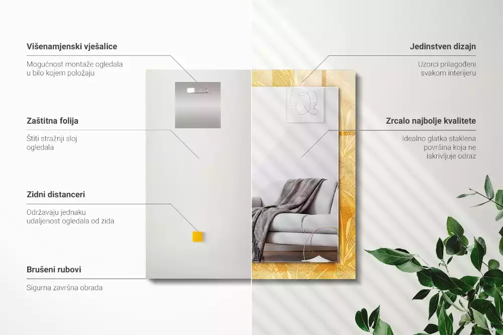 Oglindă imprimată Model frunze portocalii