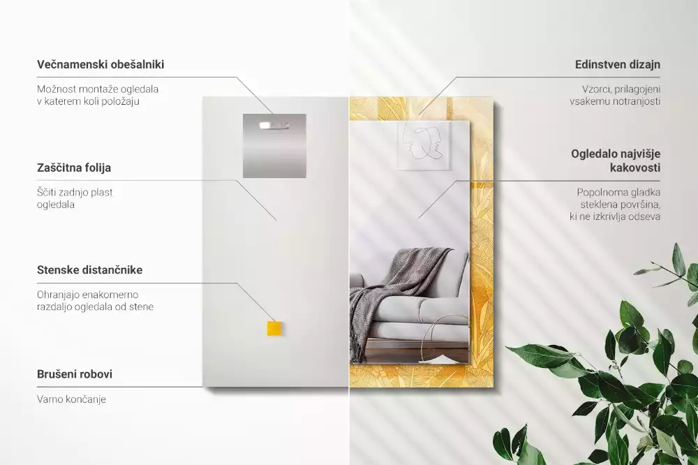 Oglindă imprimată Model frunze portocalii