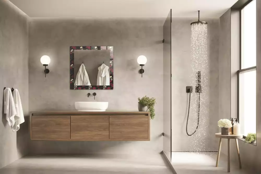 Decorațiuni perete cu oglindă Cranii trandafiri spini