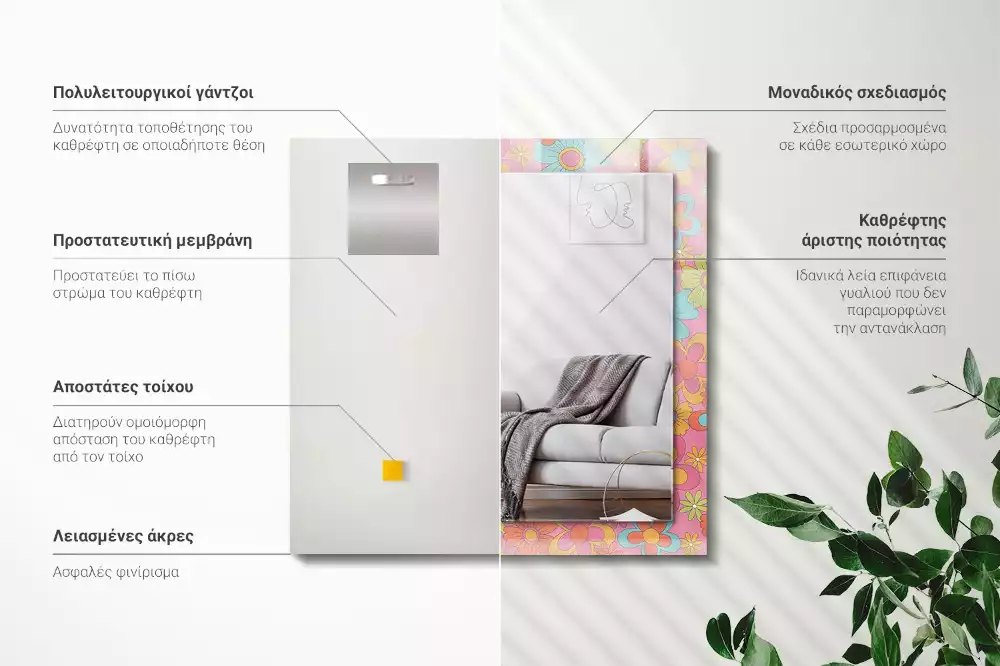 Oglindă imprimată Groove floral colorat