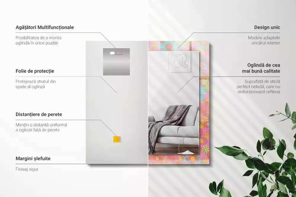 Oglindă imprimată Groove floral colorat