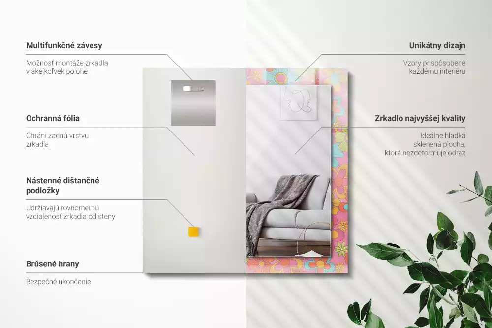 Oglindă imprimată Groove floral colorat