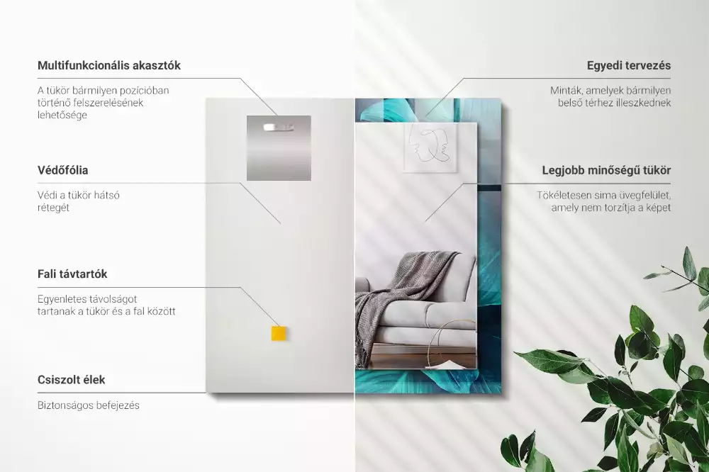 Decorațiuni perete cu oglindă Frunze verzi