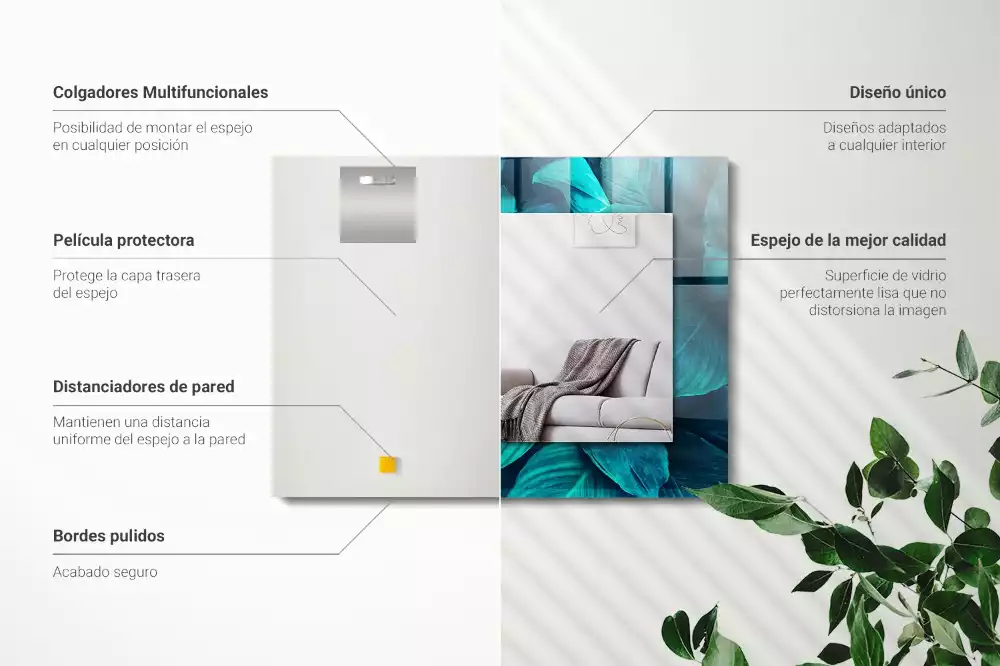 Decorațiuni perete cu oglindă Frunze verzi