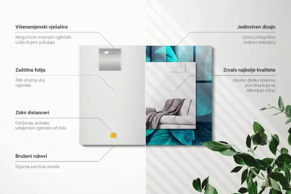 Decorațiuni perete cu oglindă Frunze verzi