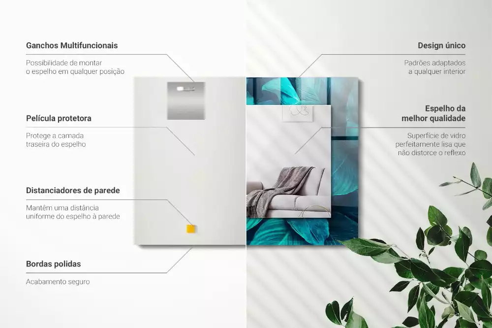 Decorațiuni perete cu oglindă Frunze verzi