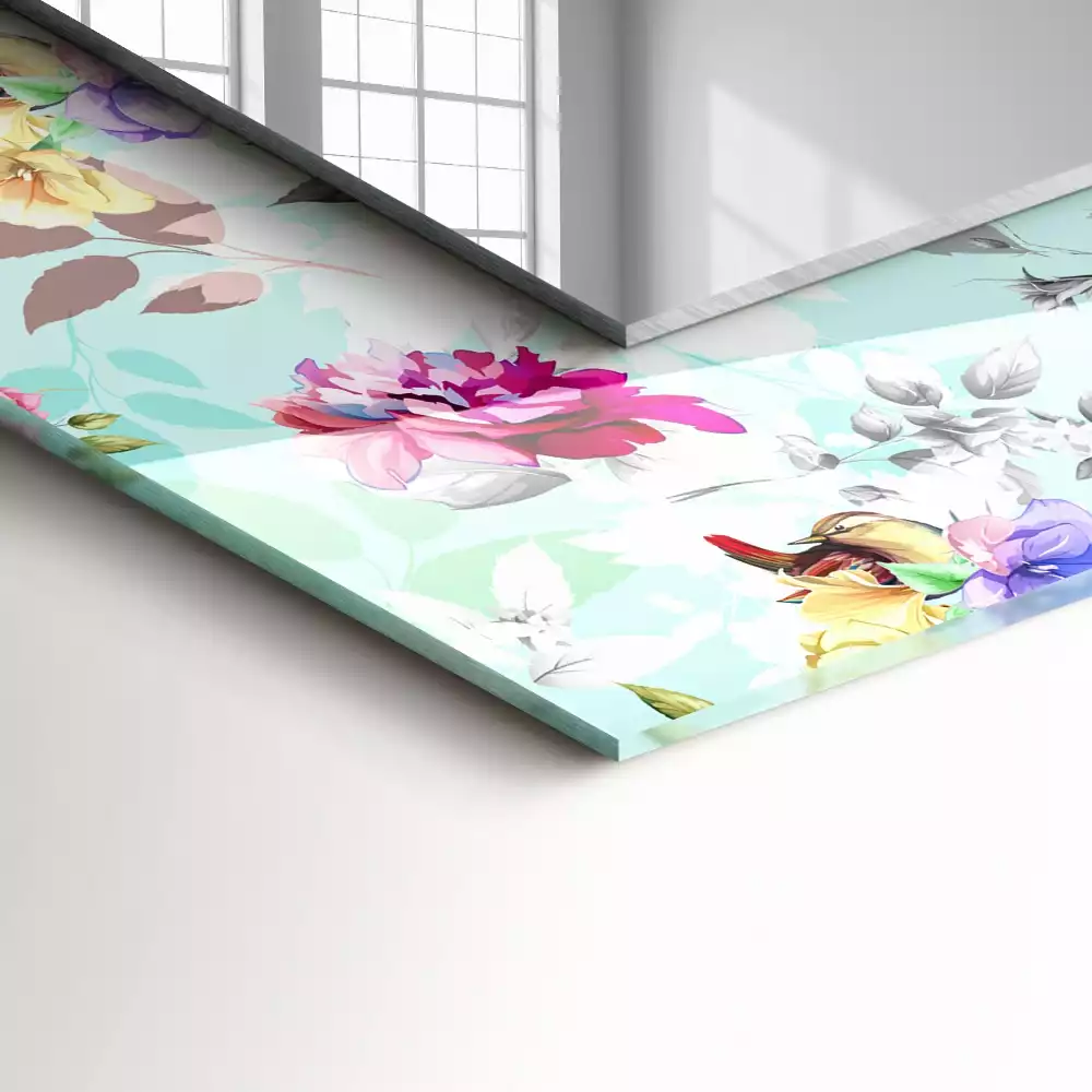 Oglindă imprimată Floral și păsări