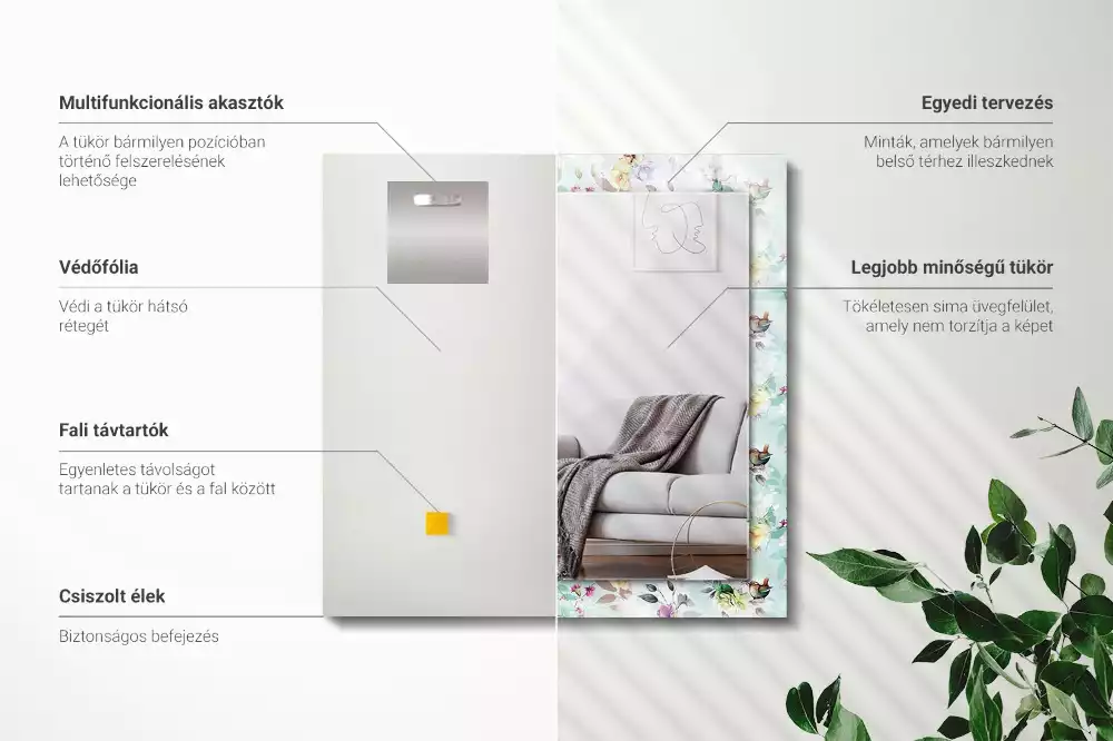 Oglindă imprimată Floral și păsări