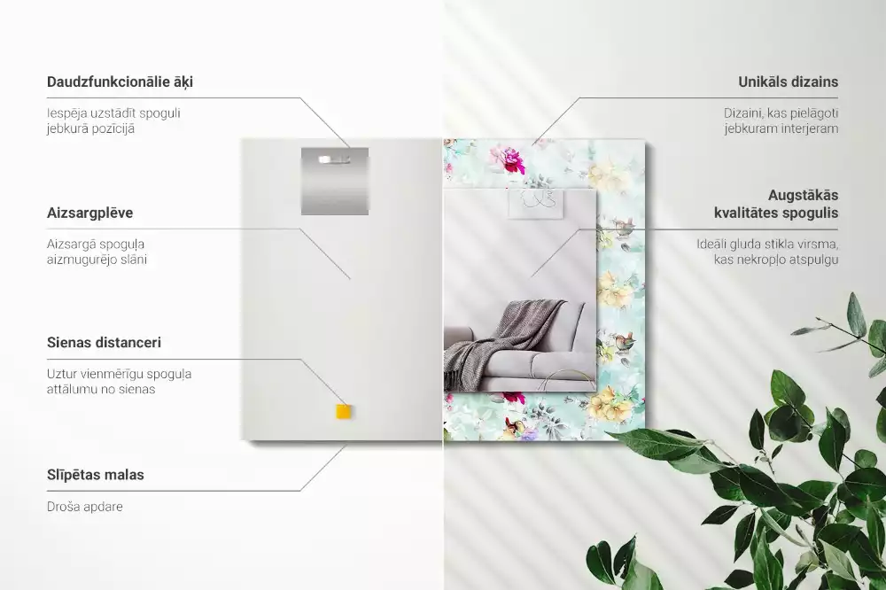 Oglindă imprimată Floral și păsări