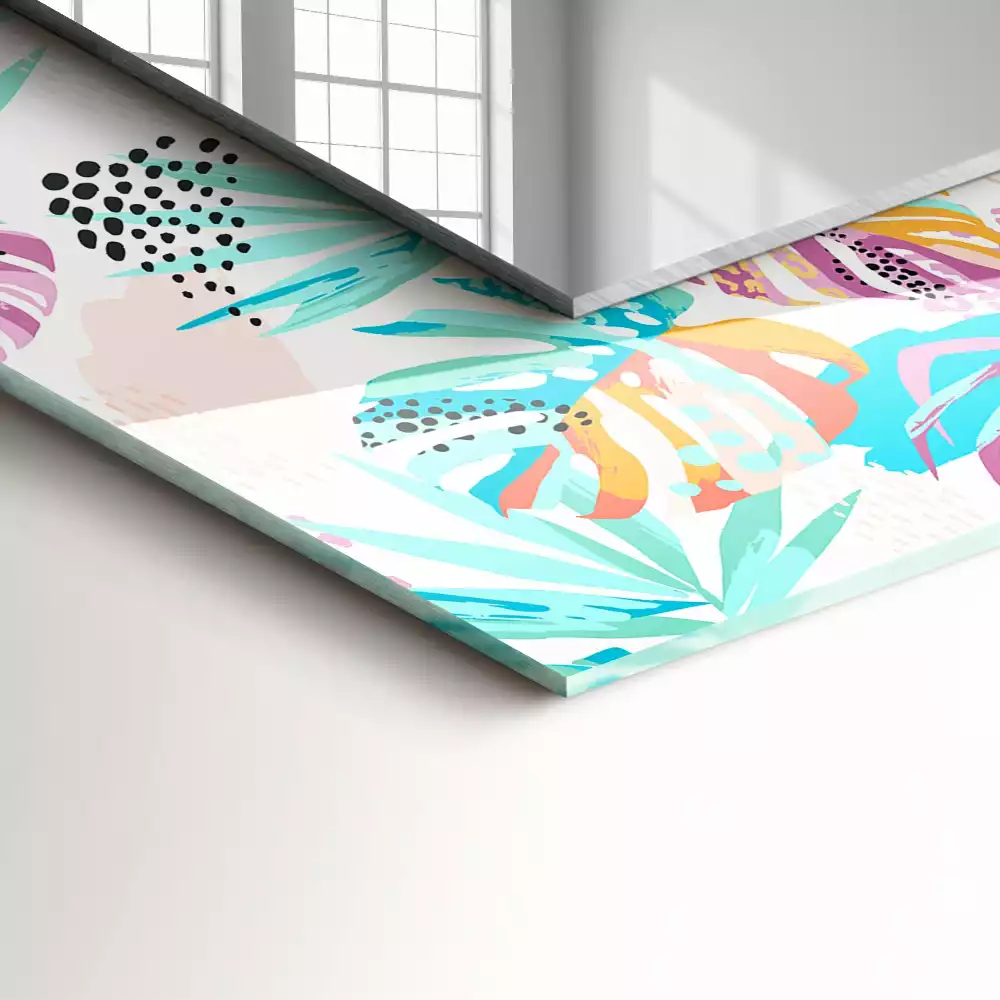 Decorațiuni perete cu oglindă Frunze tropicale colorate