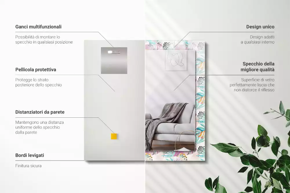 Decorațiuni perete cu oglindă Frunze tropicale colorate