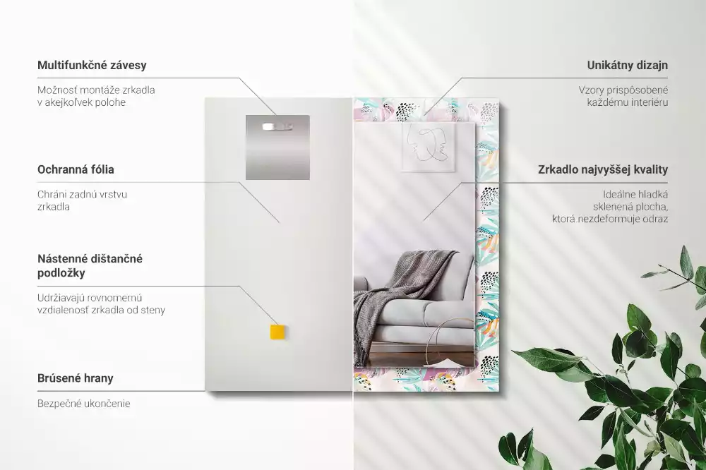 Decorațiuni perete cu oglindă Frunze tropicale colorate