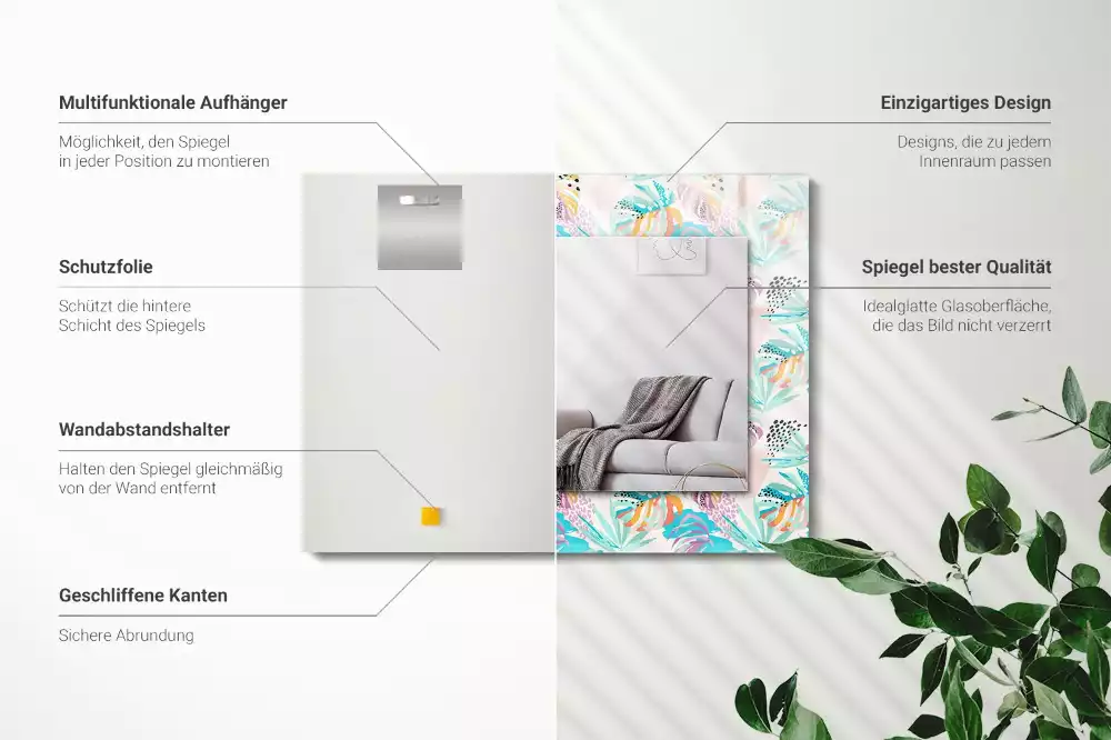 Decorațiuni perete cu oglindă Frunze tropicale colorate