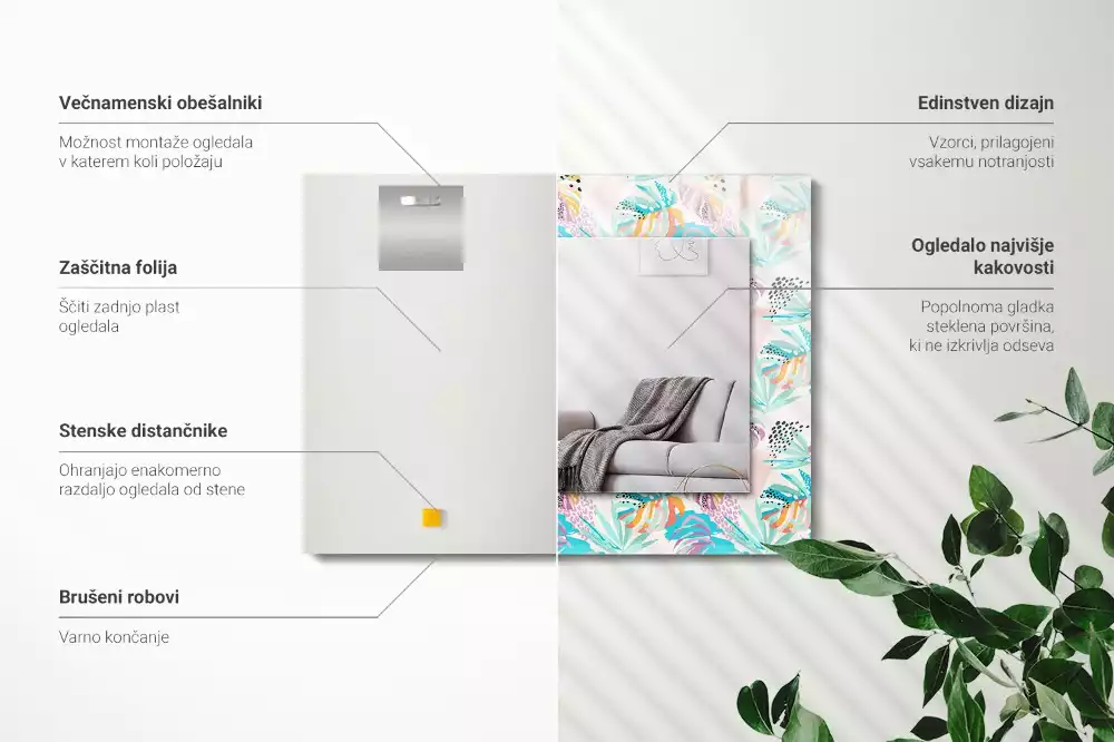 Decorațiuni perete cu oglindă Frunze tropicale colorate