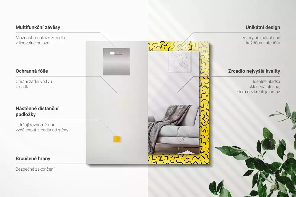 Oglindă imprimată Model galben abstract