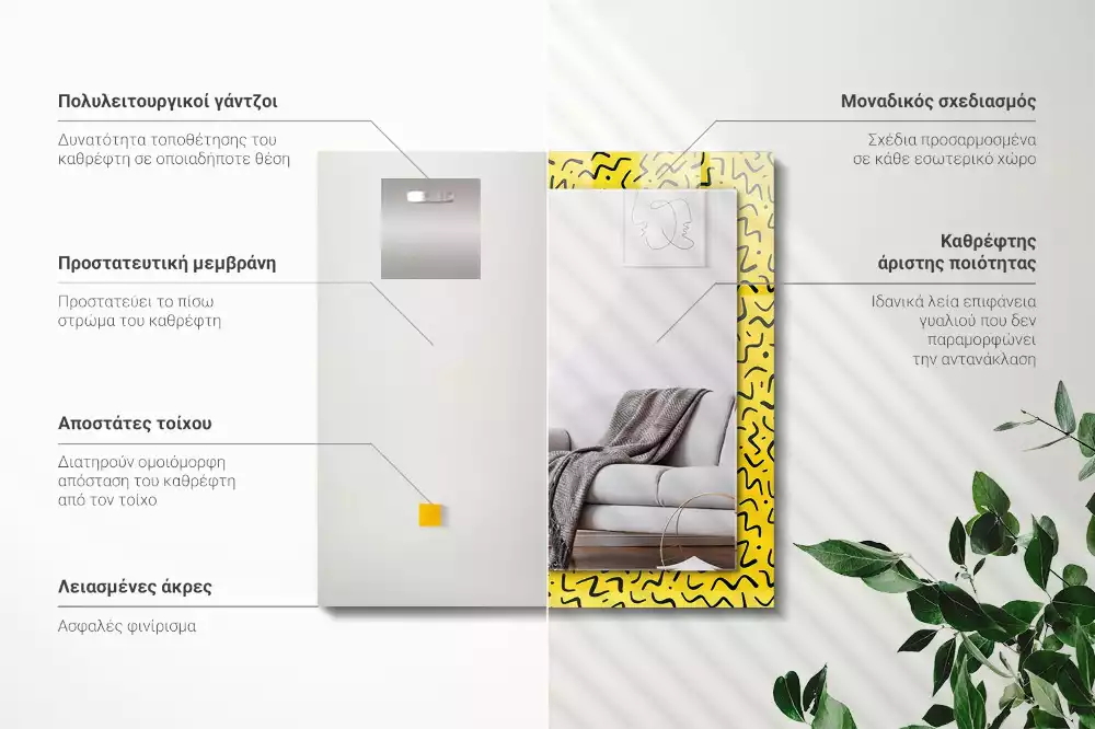 Oglindă imprimată Model galben abstract