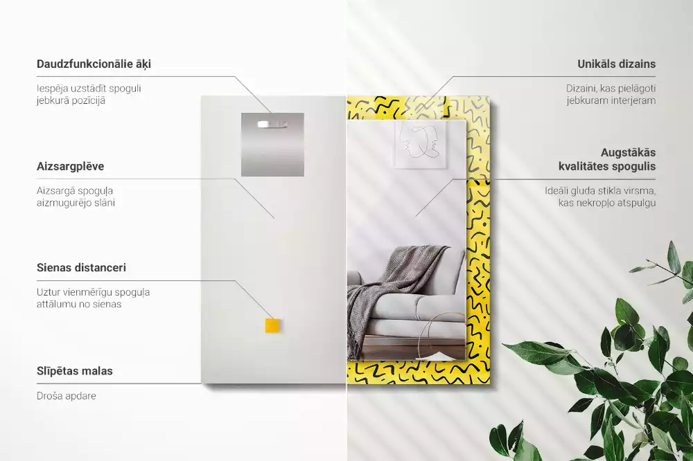 Oglindă imprimată Model galben abstract