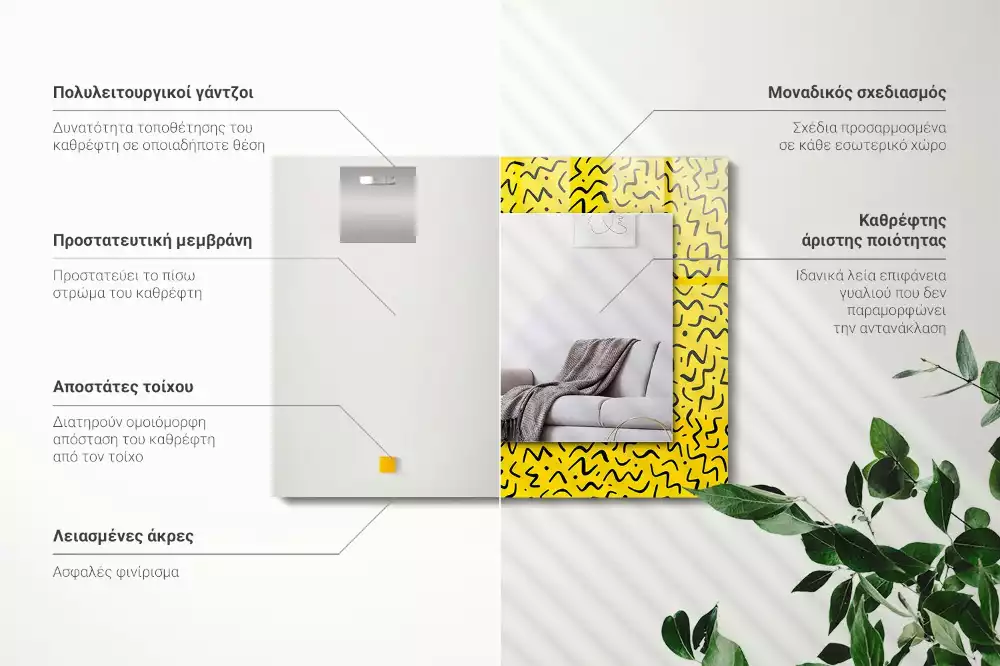 Oglindă imprimată Model galben abstract