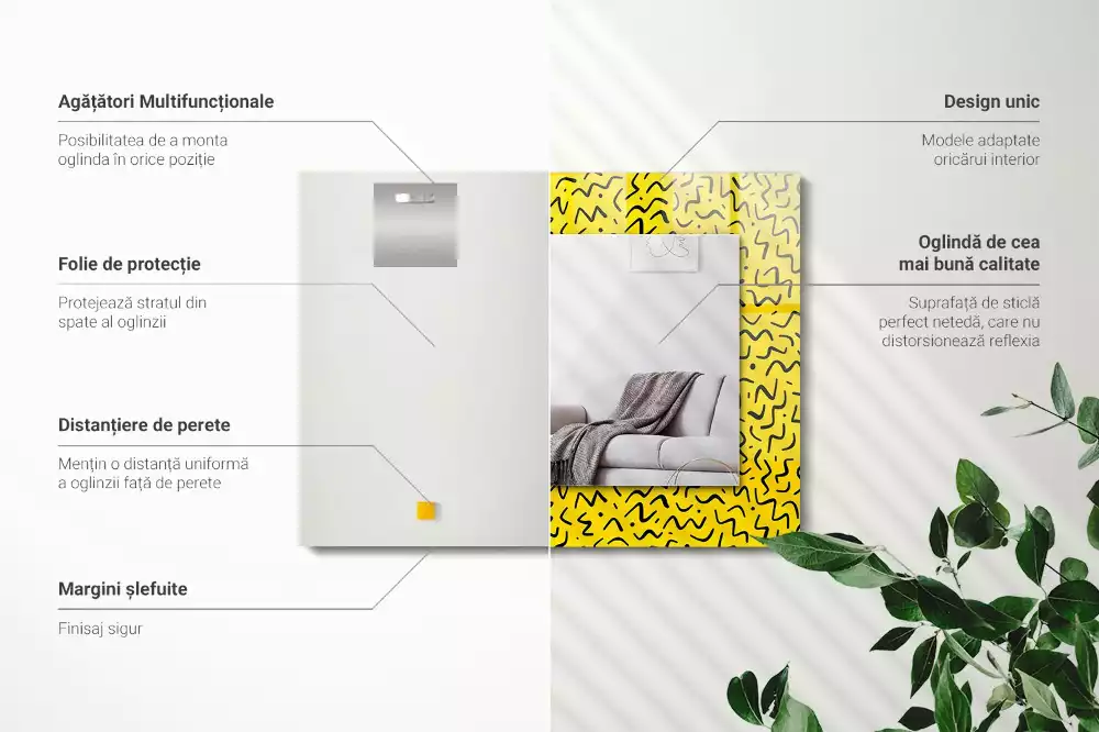 Oglindă imprimată Model galben abstract