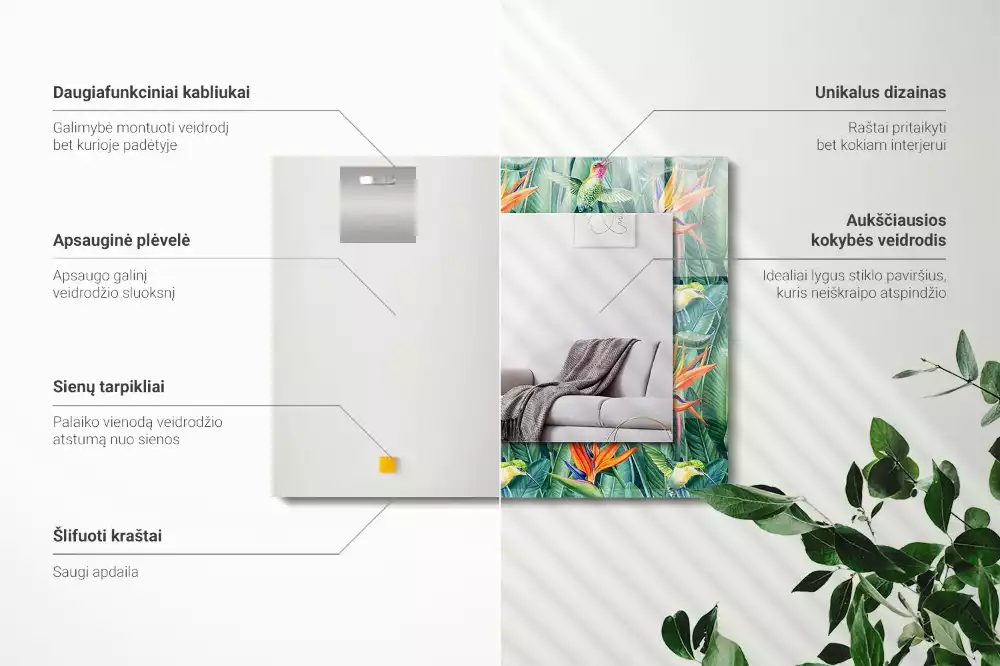 Decorațiuni de perete cu oglinzi Colibri și flori