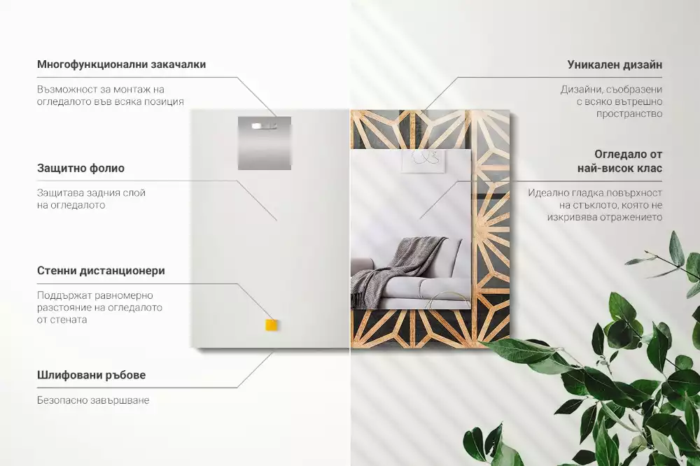 Oglindă imprimată Model geometric din lemn